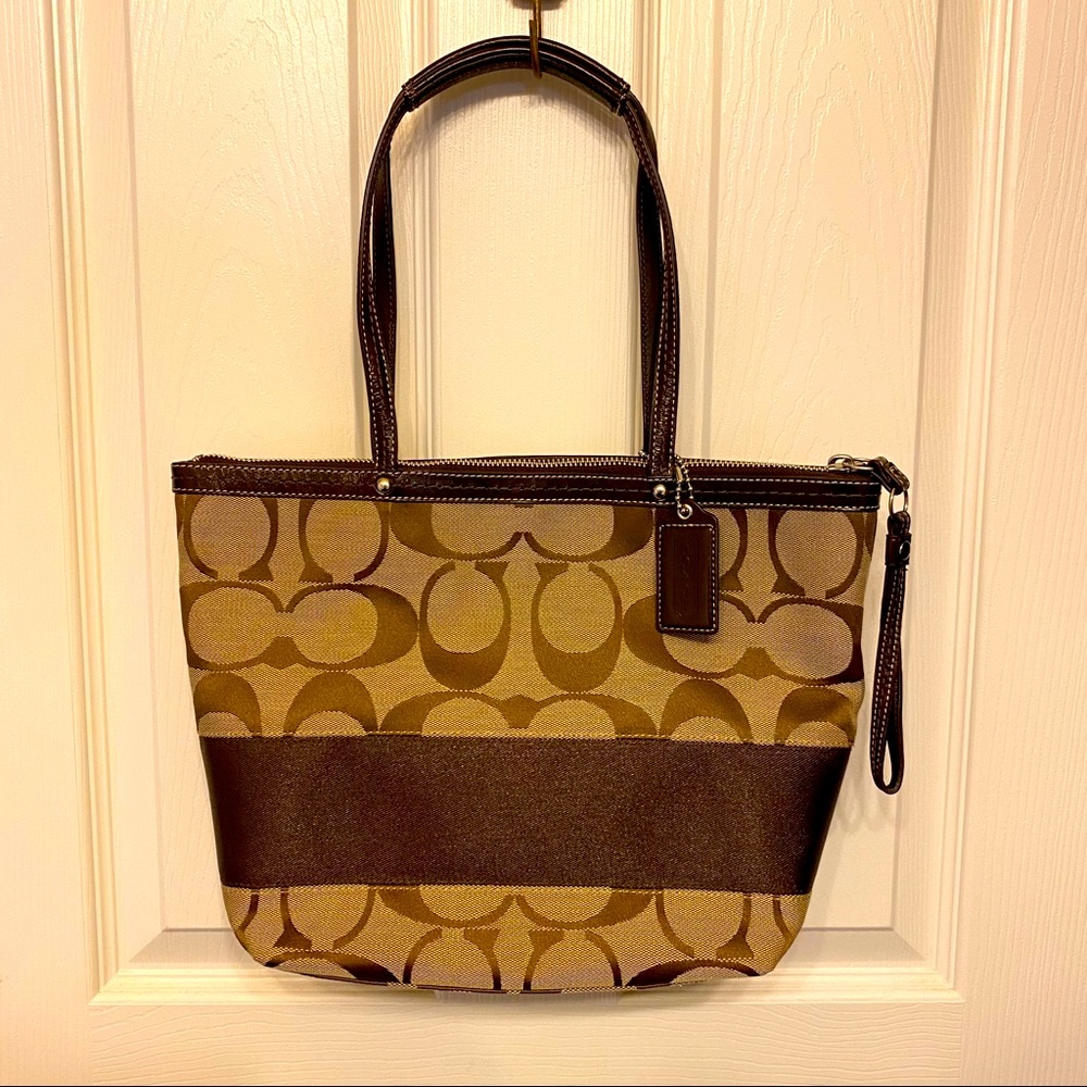 Coach Signature Brown Fabric Tote